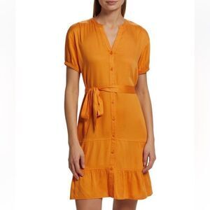 Splendid Jamie Tiered Mini Dress Size XS Short Sleeves Orange Nectar Coquette